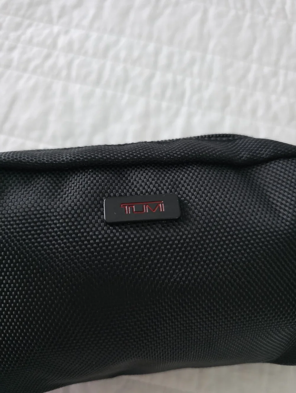 Tumi Black Nylon Small Toiletry Bag with Subtle Red Logo